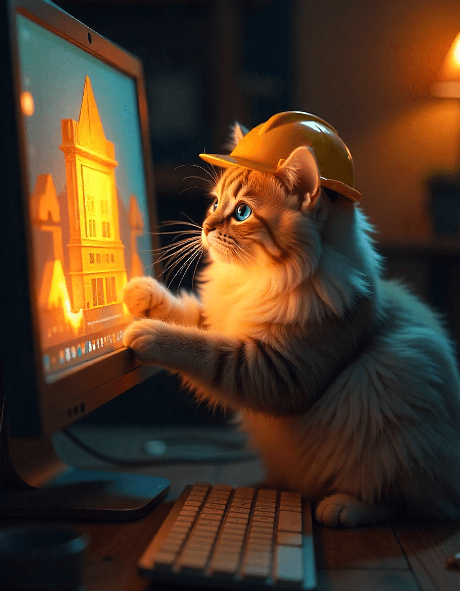 cat working on a project